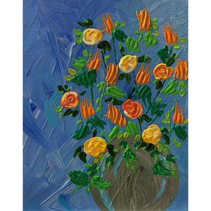 Sunny Flowers in a Vase, Abstract Floral Painting